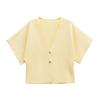Womens Minimalist Knit Cardigan V-neck 5 Sleeve Button Detail Street Style Solid Color Top