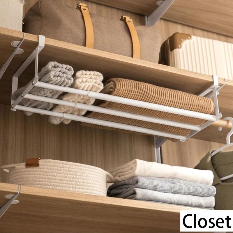 Výsuvný botník 40-65 cm, prostorově úsporný víceúčelový závěsný košík na boty a drobnosti, úložný věšák na ručníky do domácnosti