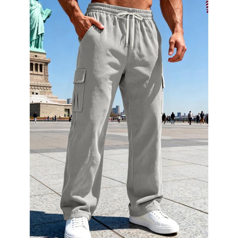 Men's Pocket Cargo Athletic Corduroy Pants Solid Color Long Pants Casual Pants Casual Everyday Outfit