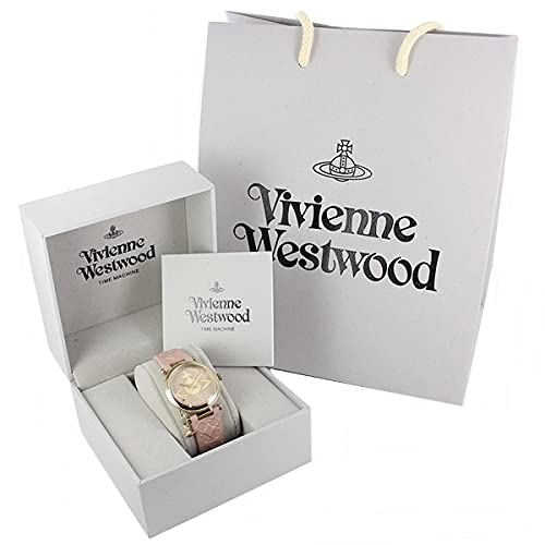 Vivienne Westwood Women's Leather Watch with Shopper Bag, Black, White, and Pink Orb Charm (VV006PKPK, Pink Shopper Bag Included) [Parallel Import]