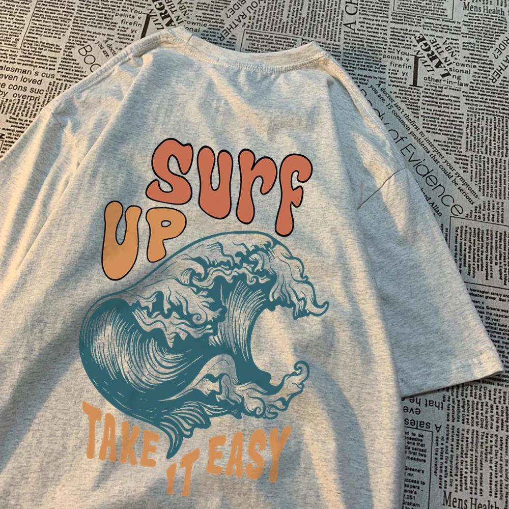 Surf Up Take It Easy Men Women Tshirts Summer Tshirt Breathable O-Neck Short Sleeve Harajuku Loose Tshirt Cotton Couple Tops