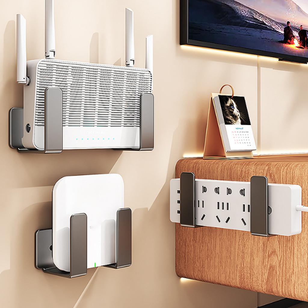 2Pcs Living Room Router Storage Rack Wall Mounted WiFi Devices Fixture Support Set-Top Box Extension Socket Placement Bracket