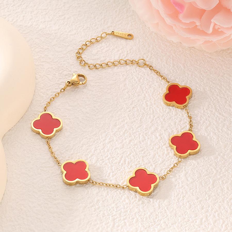 Mode Neues vierblättriges Kleeblatt Titanstahl 18k Perlmutt Armband Verblasst nicht Damen Handschmuck