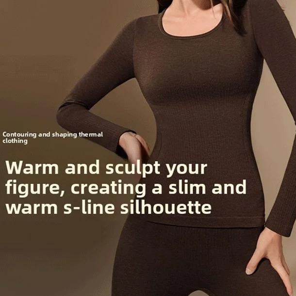 Set di biancheria intima termica da donna per autunno e inverno, aderente, snellente, a maniche lunghe, maglia intima termica e pantaloni termici