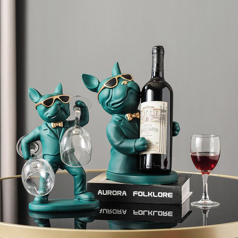 Decorarea casei Figurine cu animale Suporturi pentru vin Artizanat din rasina Statuie Bulldog Suport pentru sticla de vin Masa de birou Raft cu sampanie Decor camera