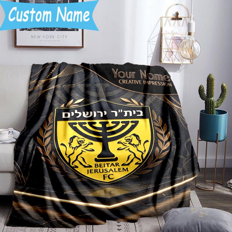 Custom Name Jerusalem Fc Logo Design Flannel Blanket, Use for Birthday/Holiday Gift, Soft Blanket for Sofa/Bed/Camping/Office, Home Decor