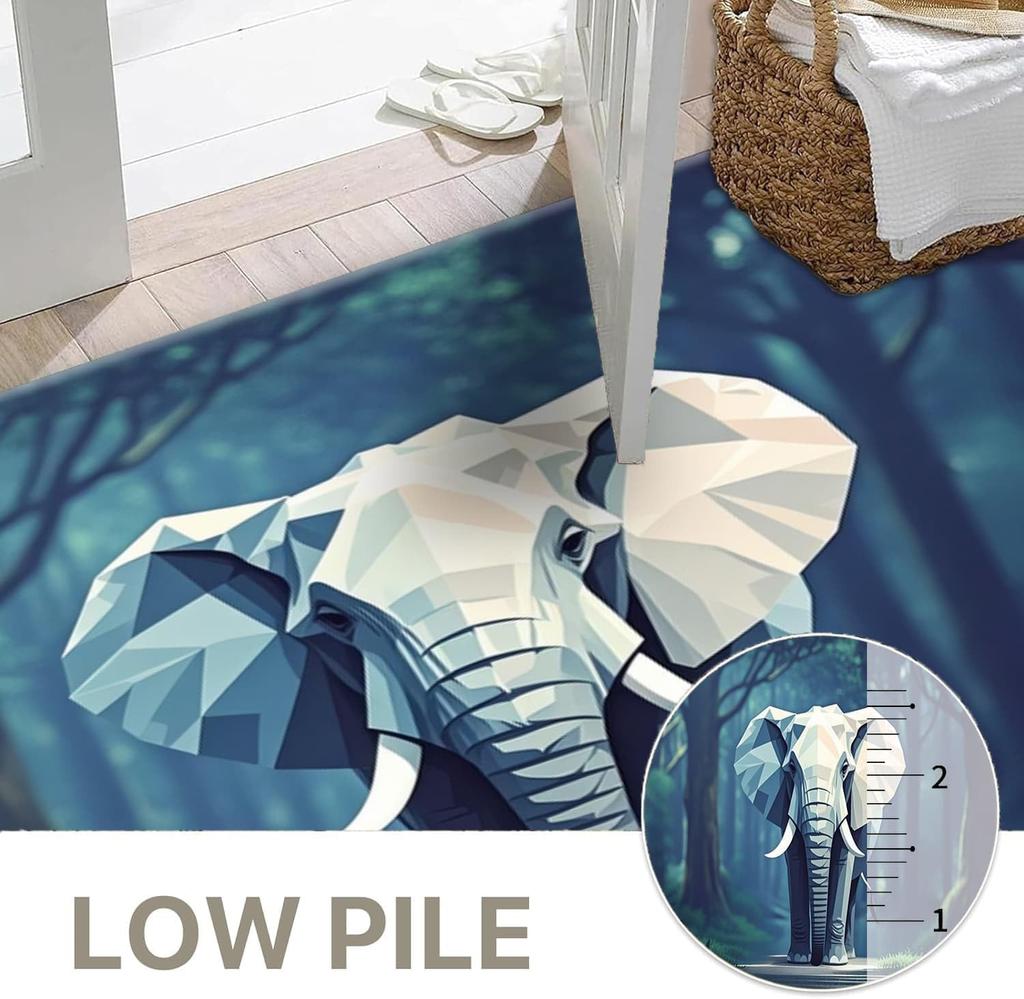 Wild Elephant Print Non-Slip Rug,Washable Durable Indoor Decor,West Country Animal Mat,3D Wildlife Carpets Living Room Bedroom