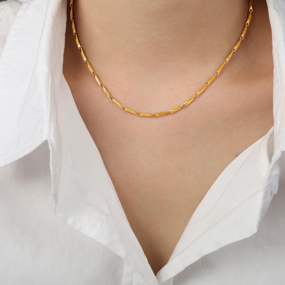 Light Luxury Gold And Steel Color Matching Bamboo Joint Geometric Texture Necklace Titanium Steel Personality Temperament Clavicle Chain