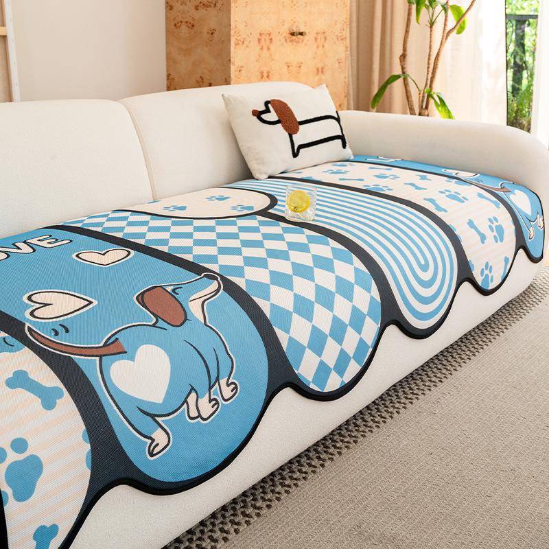2025 Summer New Special-shaped Sofa Cushion Cartoon Cool Ice Silk Seat Cushion Straight Row Non-slip and Anti-cat Scratch Mat Cover