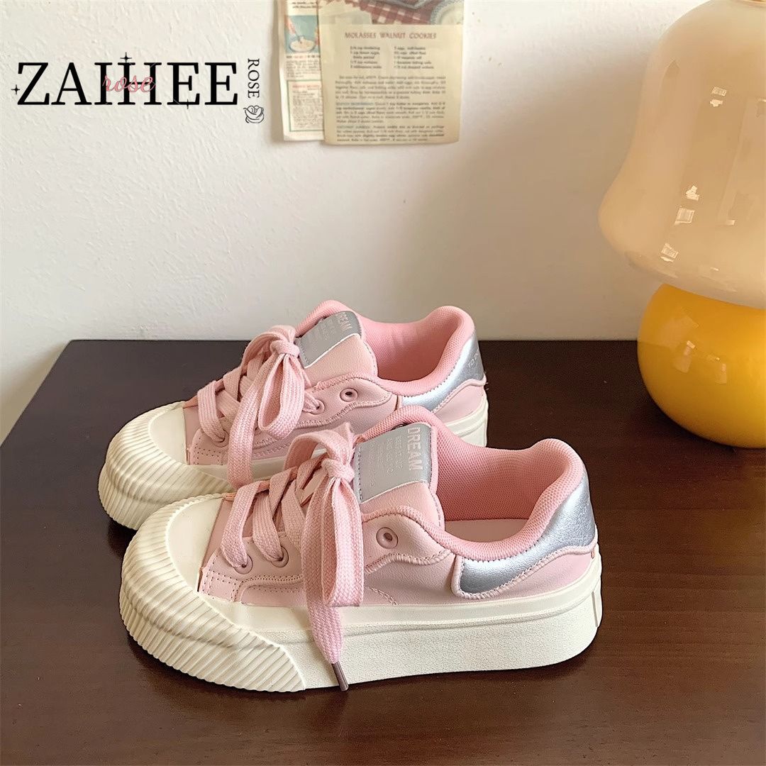 

Pink thick baseplate women s shoes big head niche bread shoes leather biscuits little white shoes 35 білий