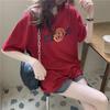 2024 Korean Summer Loose Round Neck Letter Print Mid-Length Casual Short Sleeve Women's T-Shirt