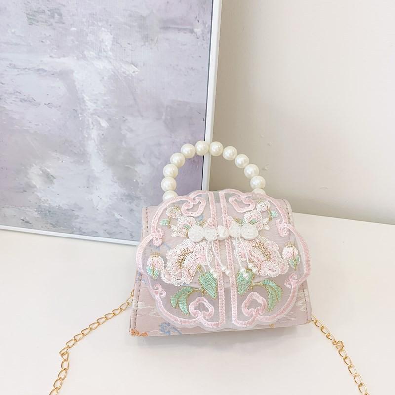 Embroidered Pearl Lace Chain Childrens Crossbody Bag Suitable Daily For