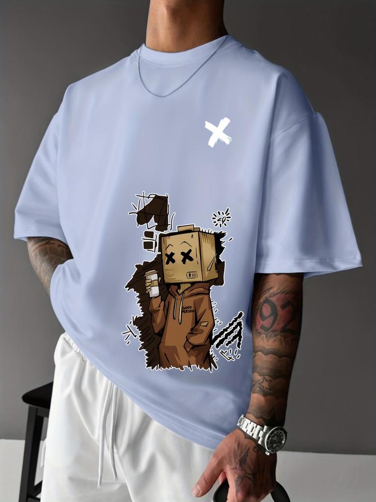 Cartoon Pattern 3D Printed T-shirt for Summer Fashion, Comfortable Round Neck Top, European and American Men's Casual Streetwear
