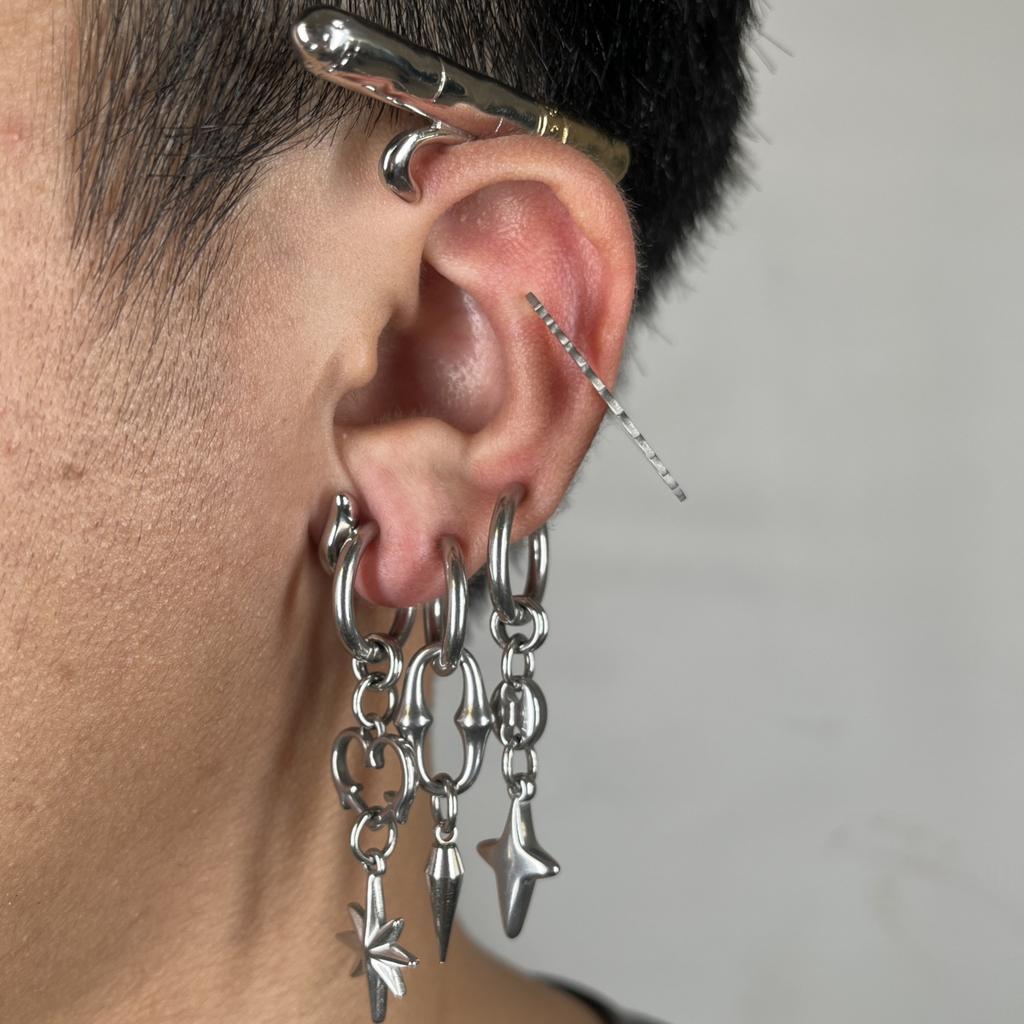 Punk Grunge Rock Rivet Chain Earrings Cool Fashion Geometric Drop Earrings Goth Aesthetic Charm Jewelry Hip Hop Accessories