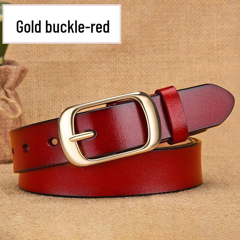Women's Genuine Cowhide Leather Belt with Rustproof Alloy Buckle - Casual and Versatile for Jeans.