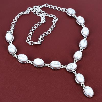 Howlit ädelstenshalsband unika smycken 925 sterlingsilverhalsband justerbart kedjehalsband handgjort födelsestenshalsband förlovningspresent