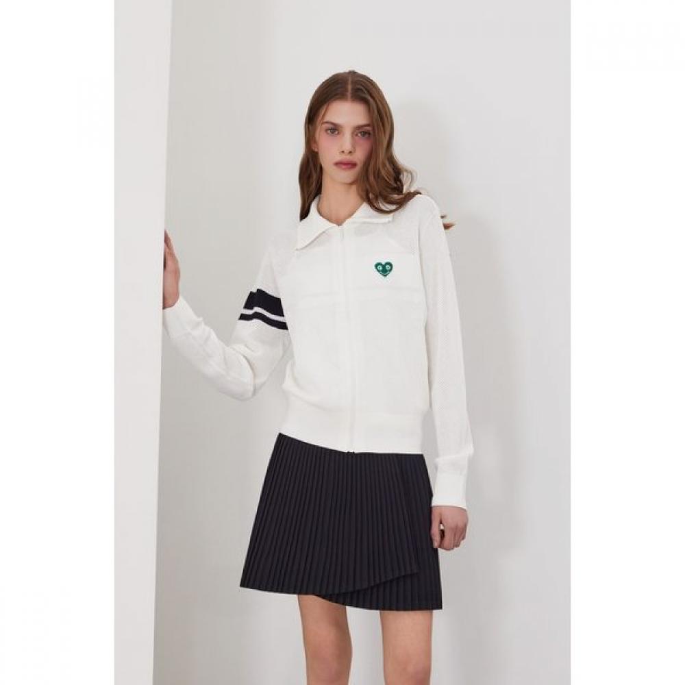 GOXO Airy Knit Zip Up Smile Heart White