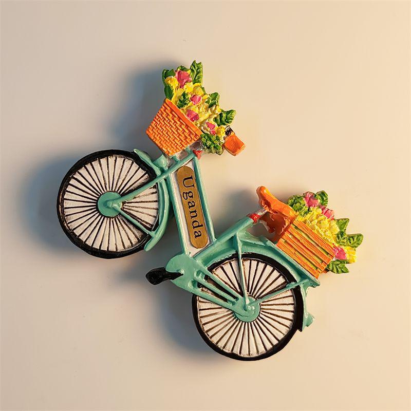 

Ugandan Hand-Painted 3D Flower Basket Bicycle Fridge Magnet Souvenir