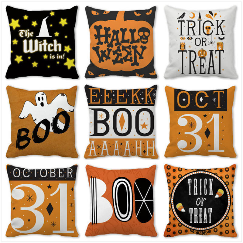 Creative Halloween Happy Letters Digital Printing Short Plush Pillow Covers for Car Sofa Office Cushion Cover Home Goods