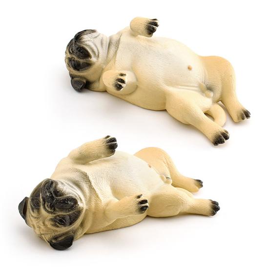 Simulated Dog Model PVC Sleeping Pooping Pug Shiba Figurine Statue Sculpture Home Office Desktop Decoration Ornament Kids Educational Animal Toy