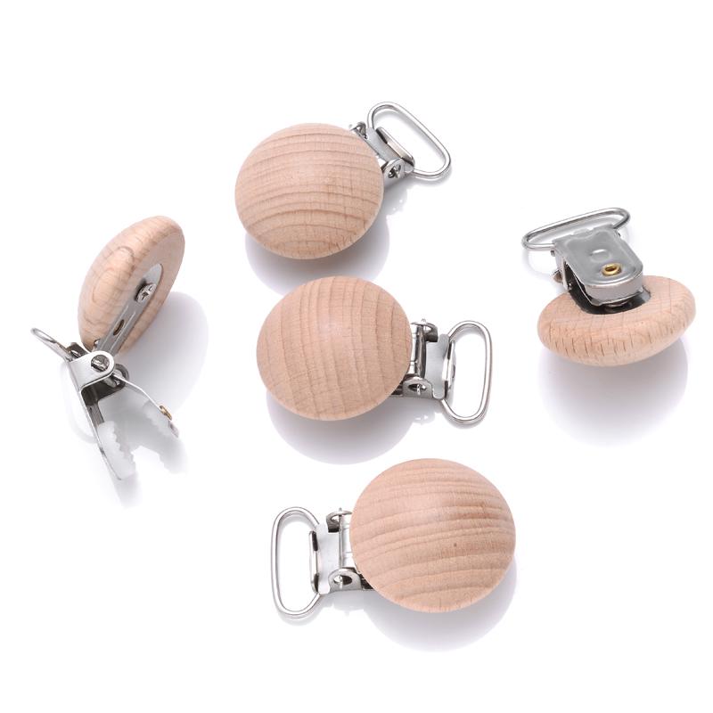 10Pcs Baby Pacifier clips 30mm Round Wooden Dummy Nipple Holder Clip for DIY Nursing Pacifier Chain Teething Toy Accessories