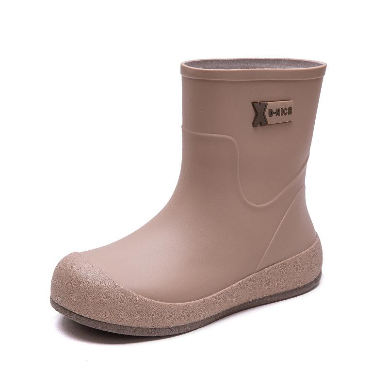 Four Seasons Rain Shoes Women's Waterproof and Non-slip Water Shoes Medium Tube Rain Boots Fashion Rubber Shoes Outside Kitchen Shopping Work Shoes