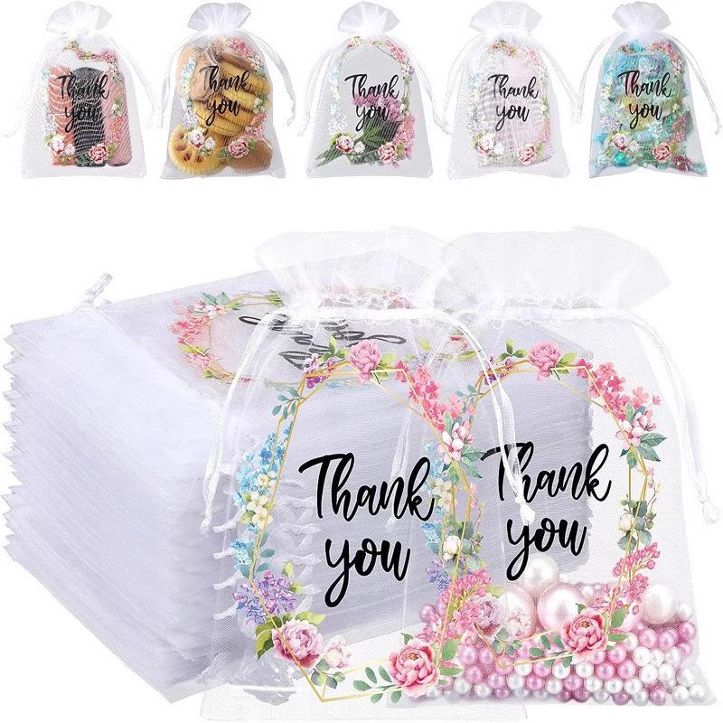 Thank You Mesh Gift Bag Jewelry Storage Packaging Bag Candy Party Drawstring Pouch