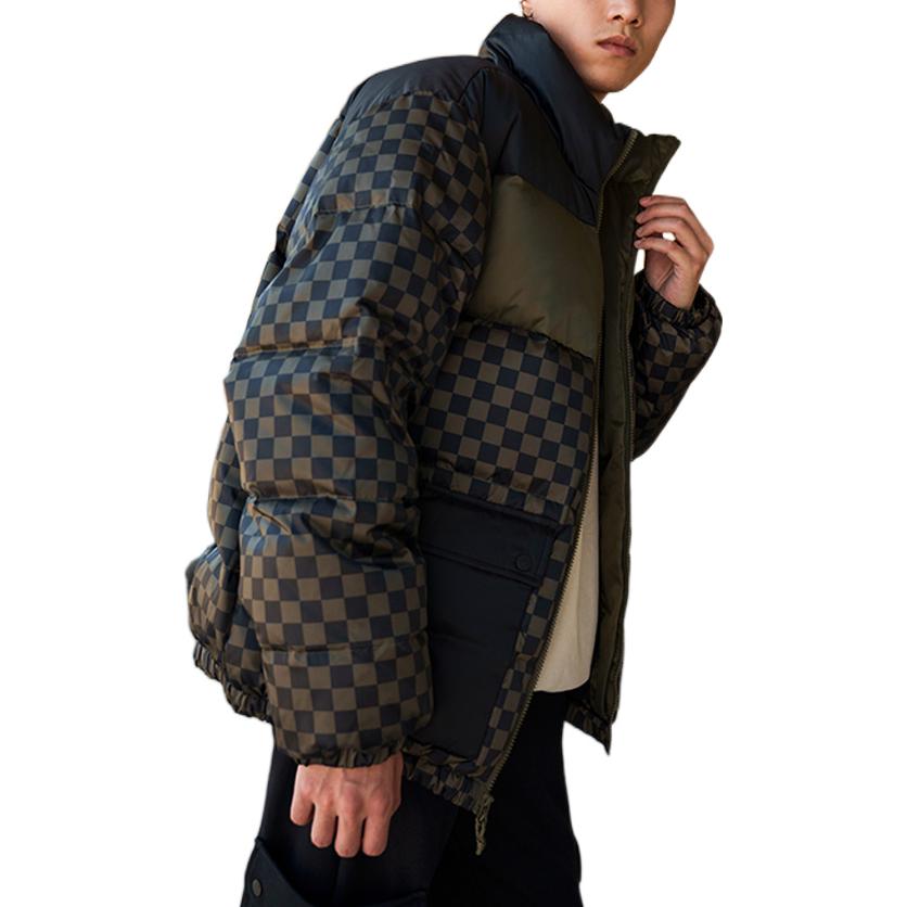 Vans FW22 Logo Print Grid Oversized Pocket Zipper Down Jacket Unisex Outerwear Green Checkered VN00090SBSZ