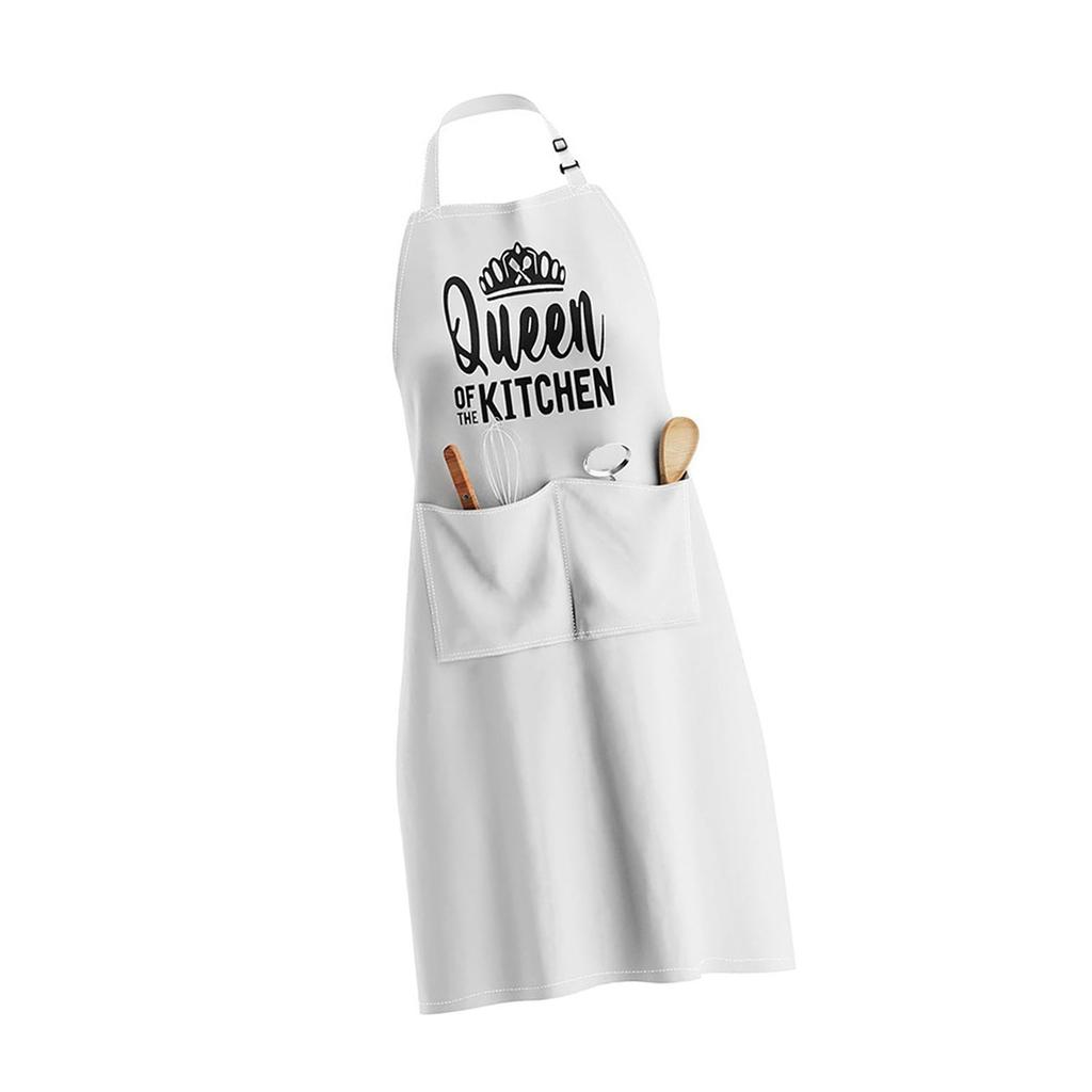 Practical Polyester Apron Adjustable Neckband Design with King Queen Mr Mrs Letter For Holiday Gift And Housewarming