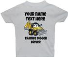 Personalised Trainee Digger Driver Yellow Excavator Baby, Children s T-Shirt Top 160