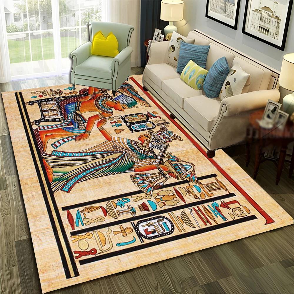 Pharaoh Egyptian Mythology Hieroglyphics Carpet Rug for Home Living Room Bedroom Sofa Doormat Decor,Area Rug Non-slip Floor Mat