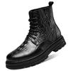 Warm Winter Cow Leather Thick Bottom Men Cowboy Ankle Boots Army Boots Casual Round Toe Zip Business Formal High Top Men Shoes