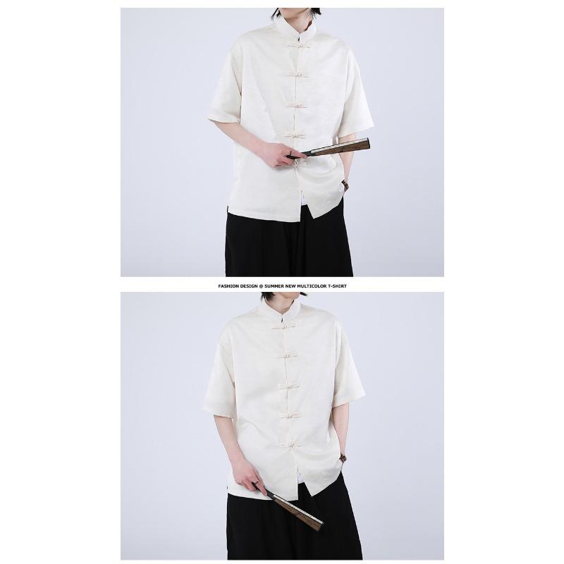Camisa casual de manga corta fina de talla grande con estampado chino para hombre, estilo chino nuevo