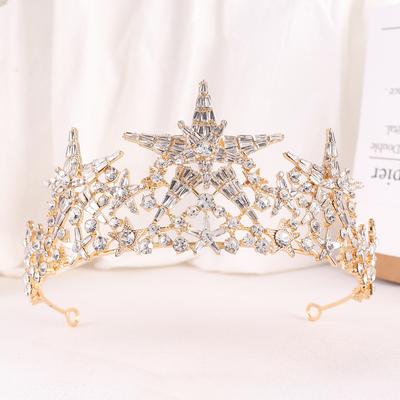 Baroque Star Crown Crystal Bridal Tiaras Rhinestone Pageant Diadem Bride Star Headdress Wedding Hair Accessories Tiara De Noiva