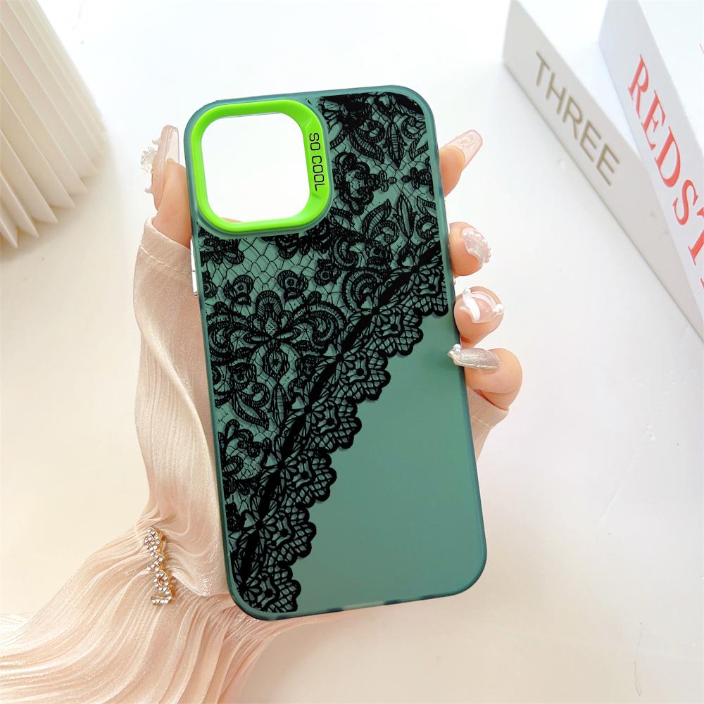 Elegante Kantpatroon Telefoonhoesje voor iPhone 17 Air 16 15 14 11 Pro 13 12 Mini Xs XR 8 7 Mat Laser Bumper Schokbestendig Harde Cover