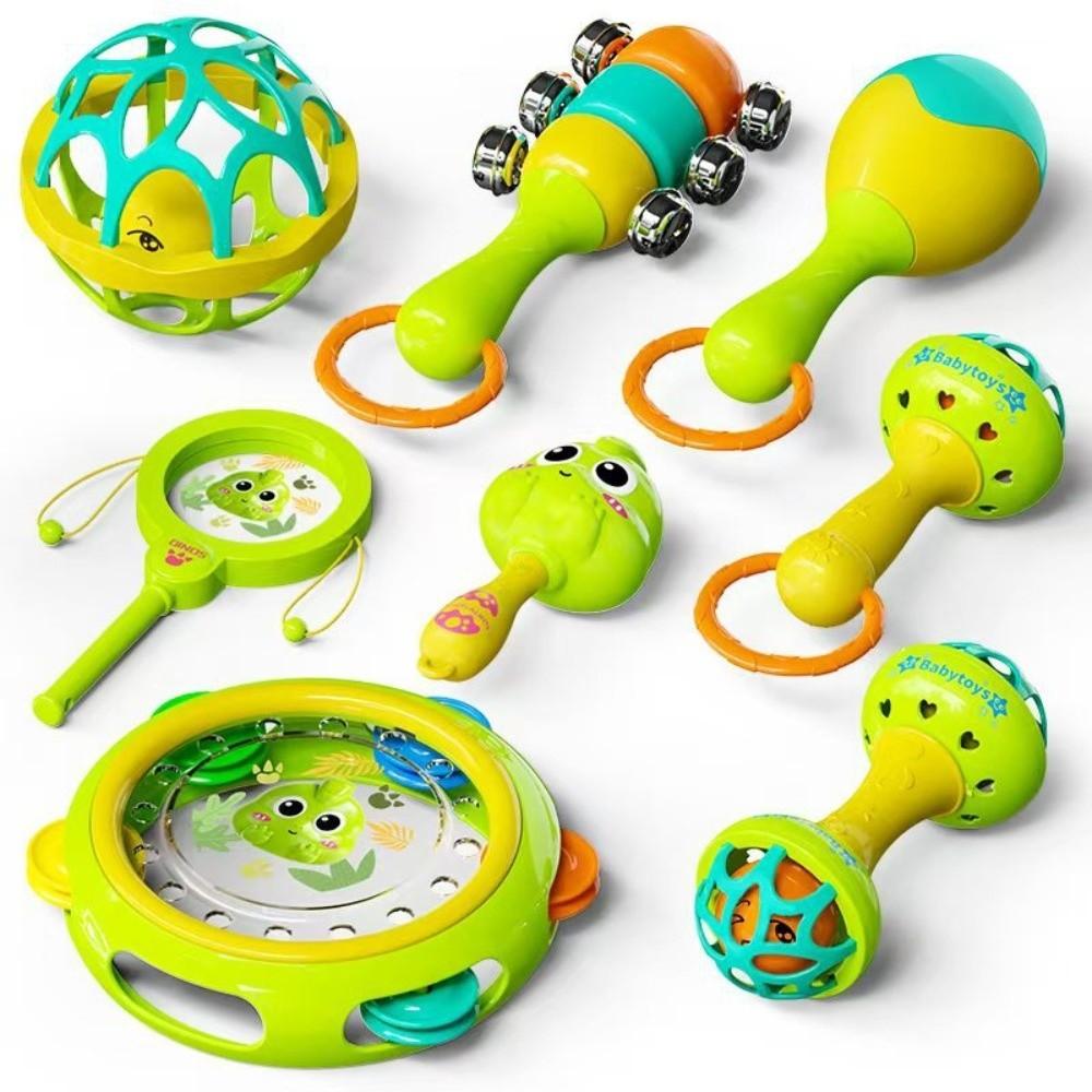 8/9pcs Colorful Cartoon Shape Sensory Toy Plastic Handbell Wave Drum Baby Rattle Toy  Newborn