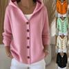Cardigan Lavorato a Maglia Oversize da Donna con Cappuccio 2026 Autunno Inverno Colore Unico Casual Manica Lunga Misto Cotone