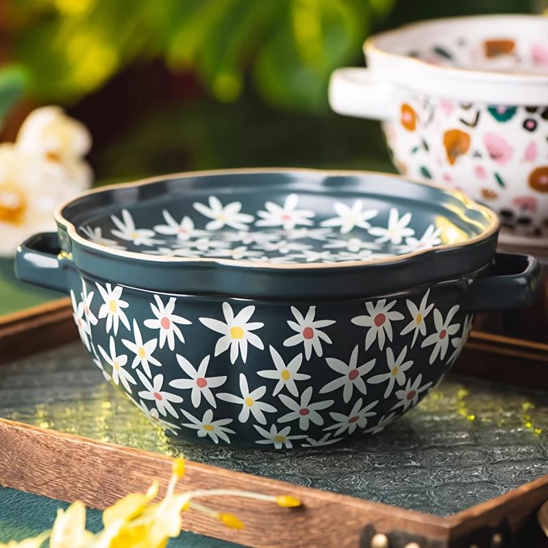 

Один ПК, с керамической крышкой, в японском и корейском стиле, 9-дюймовая керамическая чаша для лапши быстрого приготовления, керамическая двойная чаша, бытовая т зелёный