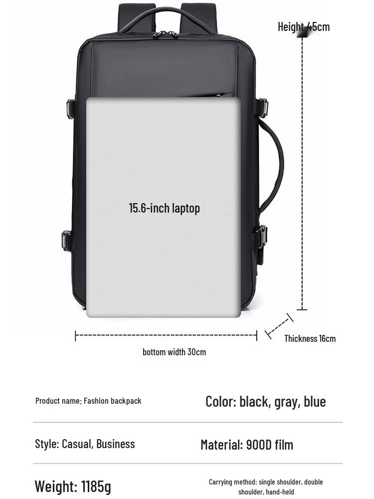 Expandable Multifunctional Business Travel Backpack - Solid Color, Minimalist Design for Cross-Border Trips