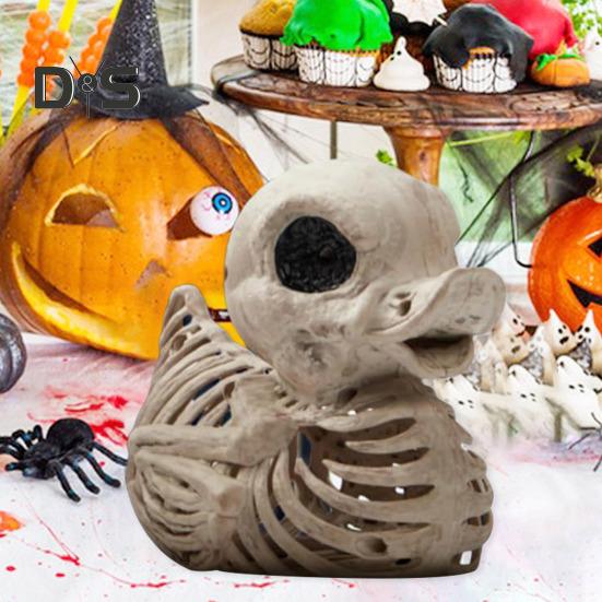 Halloween Skeleton Duck Figurine Spooky Bone Duck Resin Statue Sculpture Home Office Desktop Decoration Festival Party Ornament