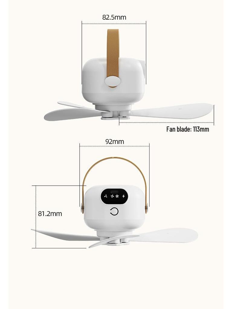 USB Rechargeable Ceiling Fan with Night Light & Remote Control for Dorms and Small Spaces