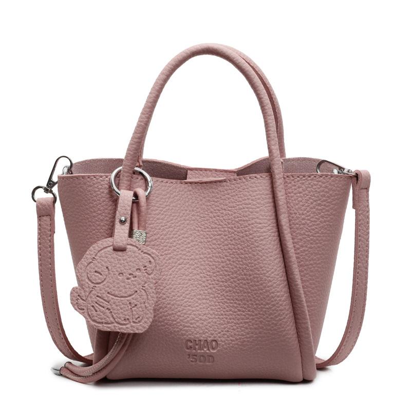 Korean Version Niche Casual Simple Lychee Pattern Portable Bucket Bag Temperament Versatile Commuter Child and Mother Messenger Bag Woman