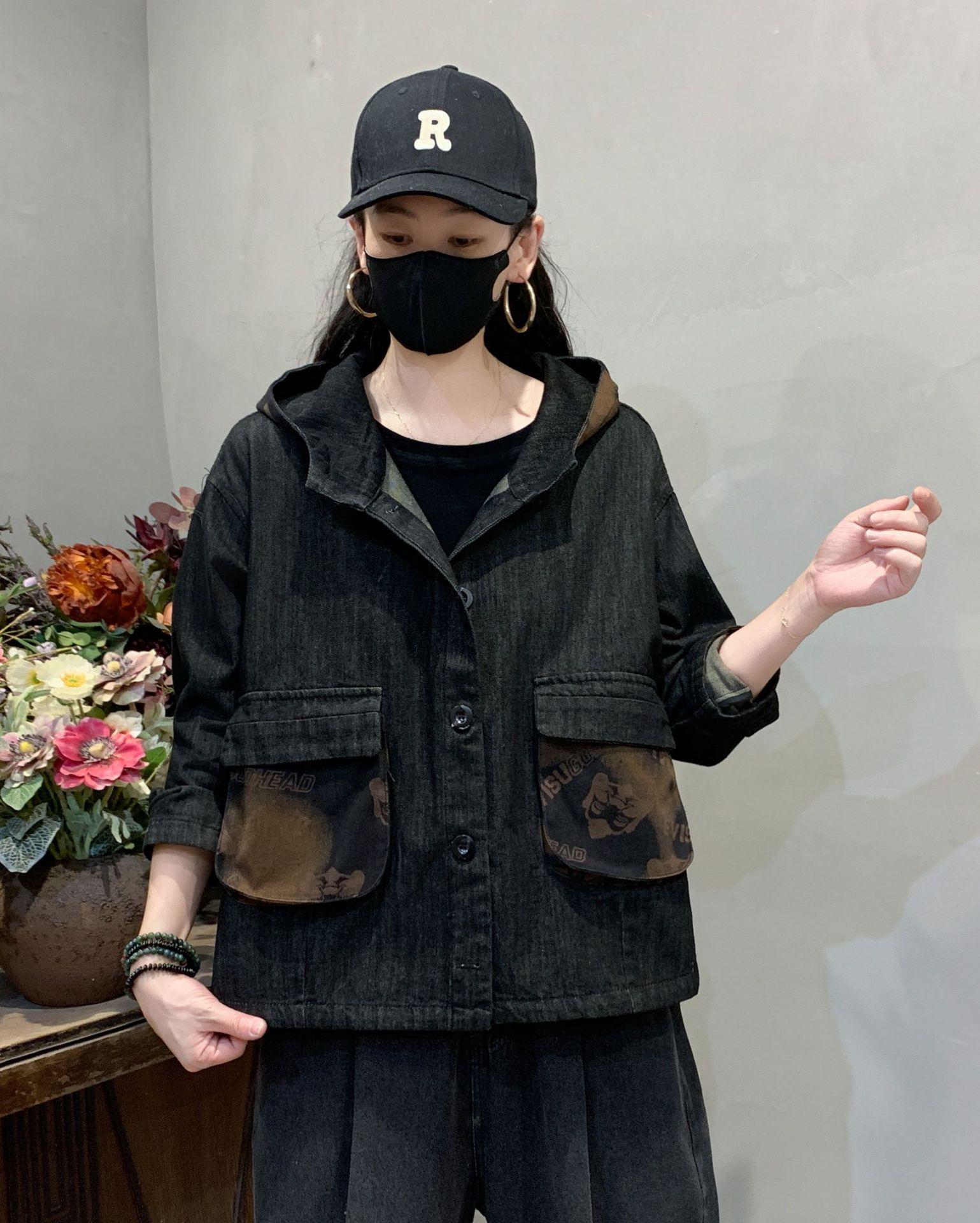 

2025 осень новый свободный худи топ в стиле ретро, цветной, на пуговицах, тонкий, короткий, повседневный верхняя одежда для женщин One Size