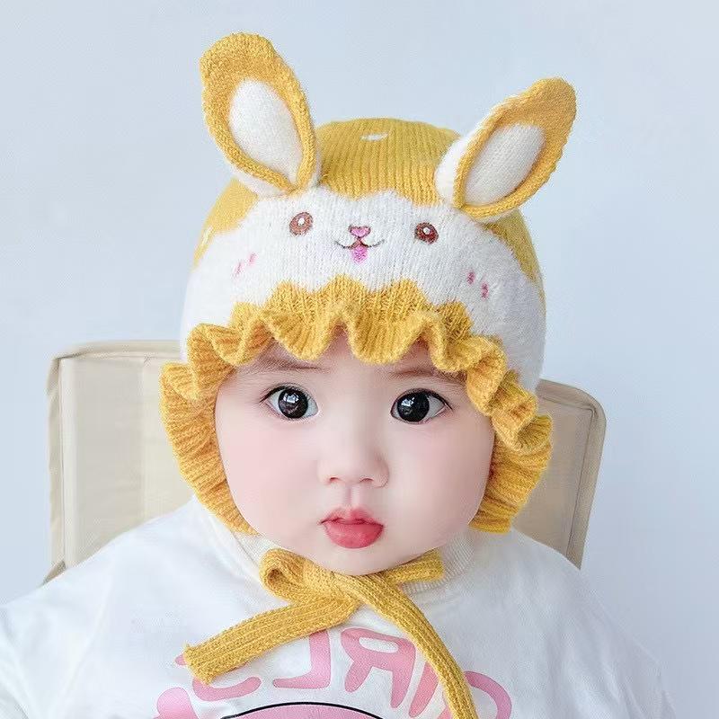 Cozy Rabbit Baby Wool Knit Hat - Fleece Lined with Ear Protection for Autumn & Winter