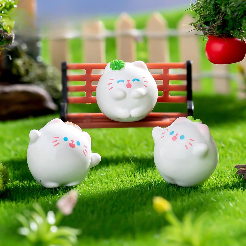10Pcs Cartoon White Cat Animal Miniatures Resin Ornaments Fairy Garden Decoration Micro Landscape