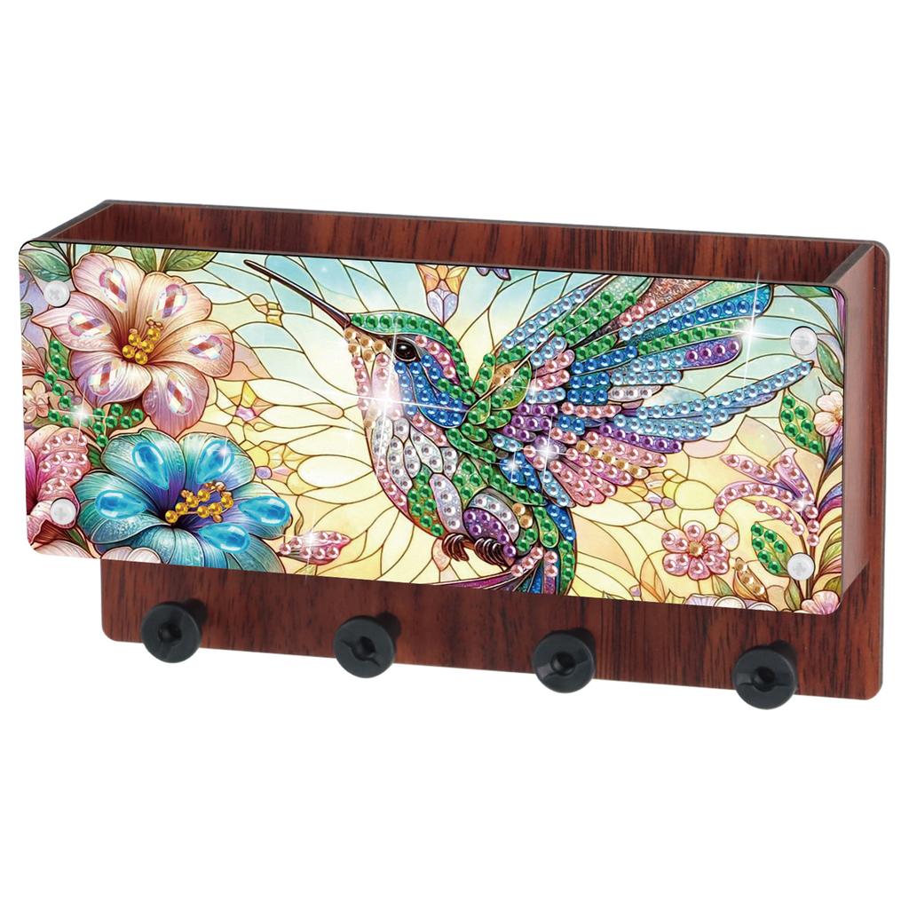 Wall Mounted DIY Diamond Art Handmade Wood Container Wooden Crystal Painting Storage Box for Living Room Home Office Decoration