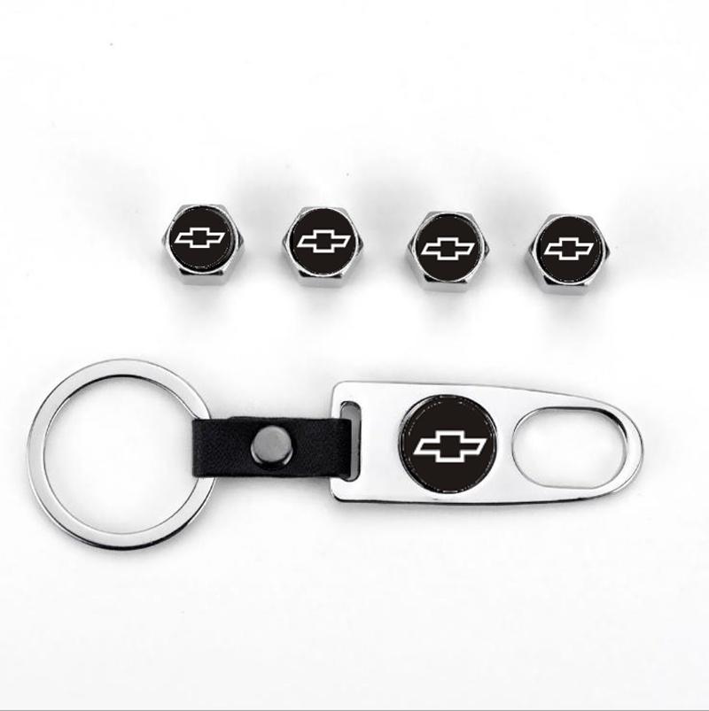Elegant Zinc Alloy Car Wheel Tire Valve Dust Caps With Chevrolet Emblem Keychain