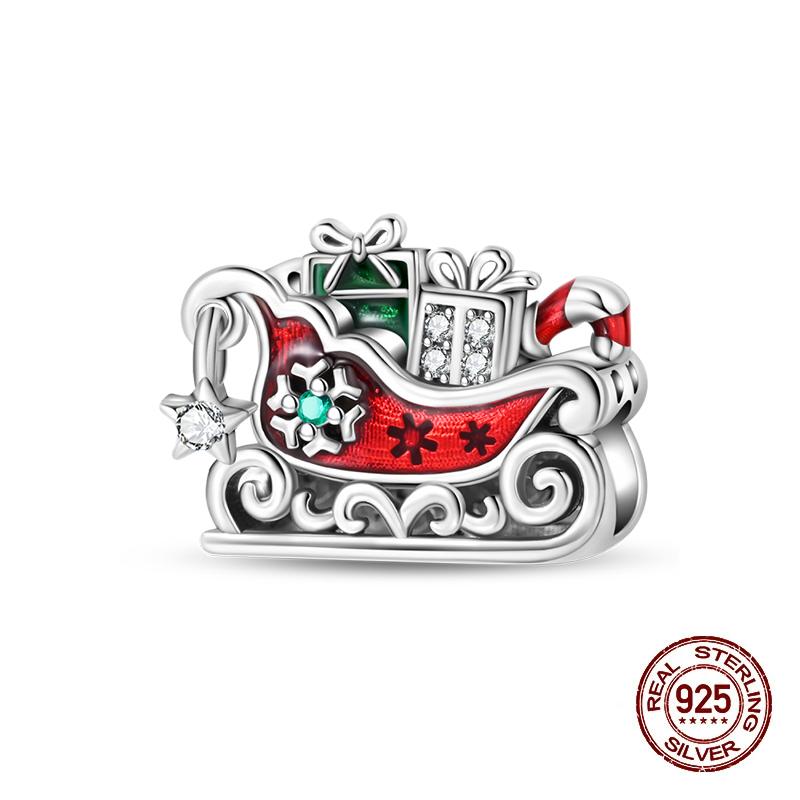 Christmas Charms Beads Copper Christmas Tree Snowman Elk Charm Fit Original Bracelet Pendents Women Party Jewelry