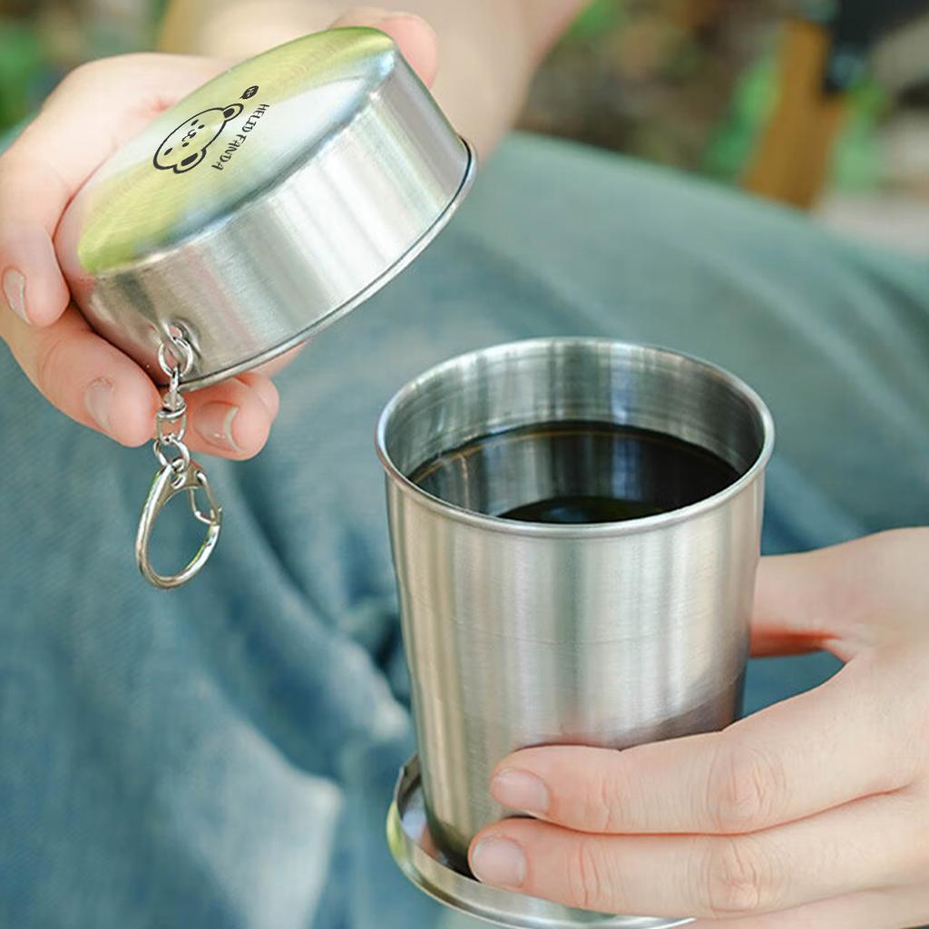 304 Nerezový skládací hrnek Přenosný kempingový teleskopický hrnek Cestovní hrnek Zatahovací skládací hrnek s klíčenkou