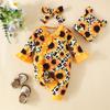 Baby Horn Floral Bodysuit & Lace Hat Set - Girl's Three-Piece Outfit for Crawling
